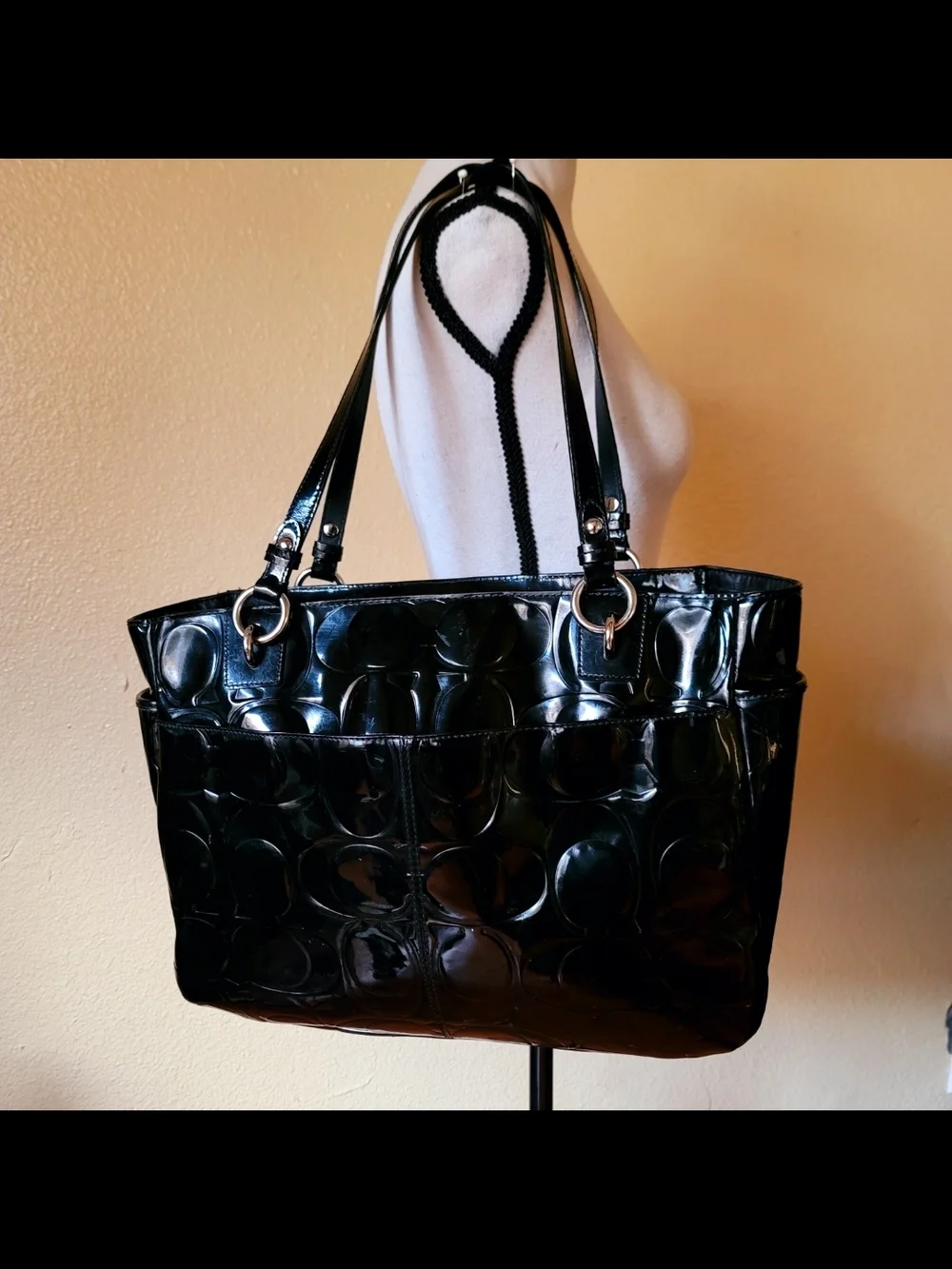 Coach Black Patent Signature Tote Shoulder Bag